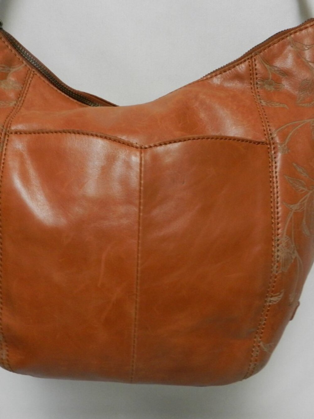 The Sak Sequoia Leather tooled hobo shoulder bag purse zip top outside pockets - Picture 3 of 16